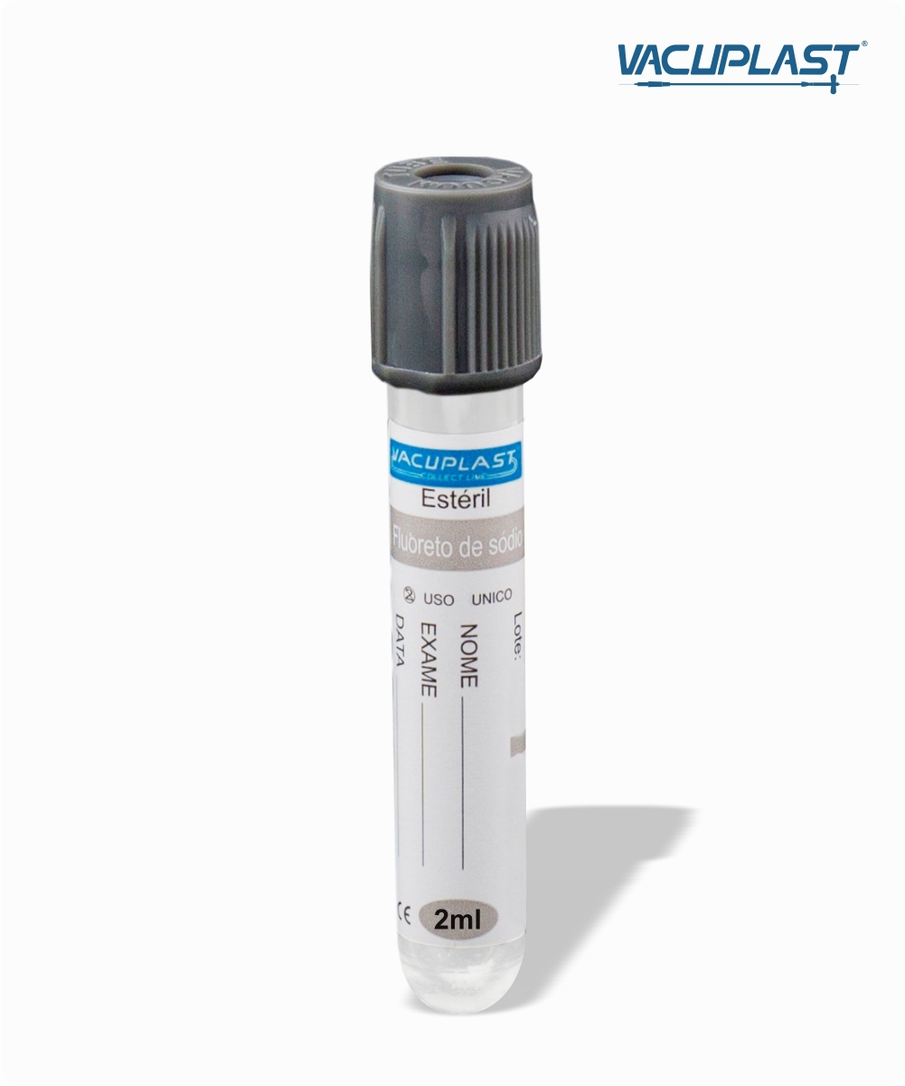 Tubo para coleta de sangue a vácuo VIDRO com fluoreto de sódio 2mL